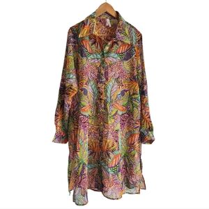 NWT Live 4 Truth Colorful Semi-sheer Button-Up Shirt‎ Tunic Mini Dress Size XL